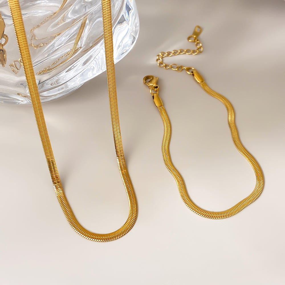 Link Chain Necklace Bracelet Waterproof Pvd Gold Plated Snake Chain Jewelry Set price of 12 piece