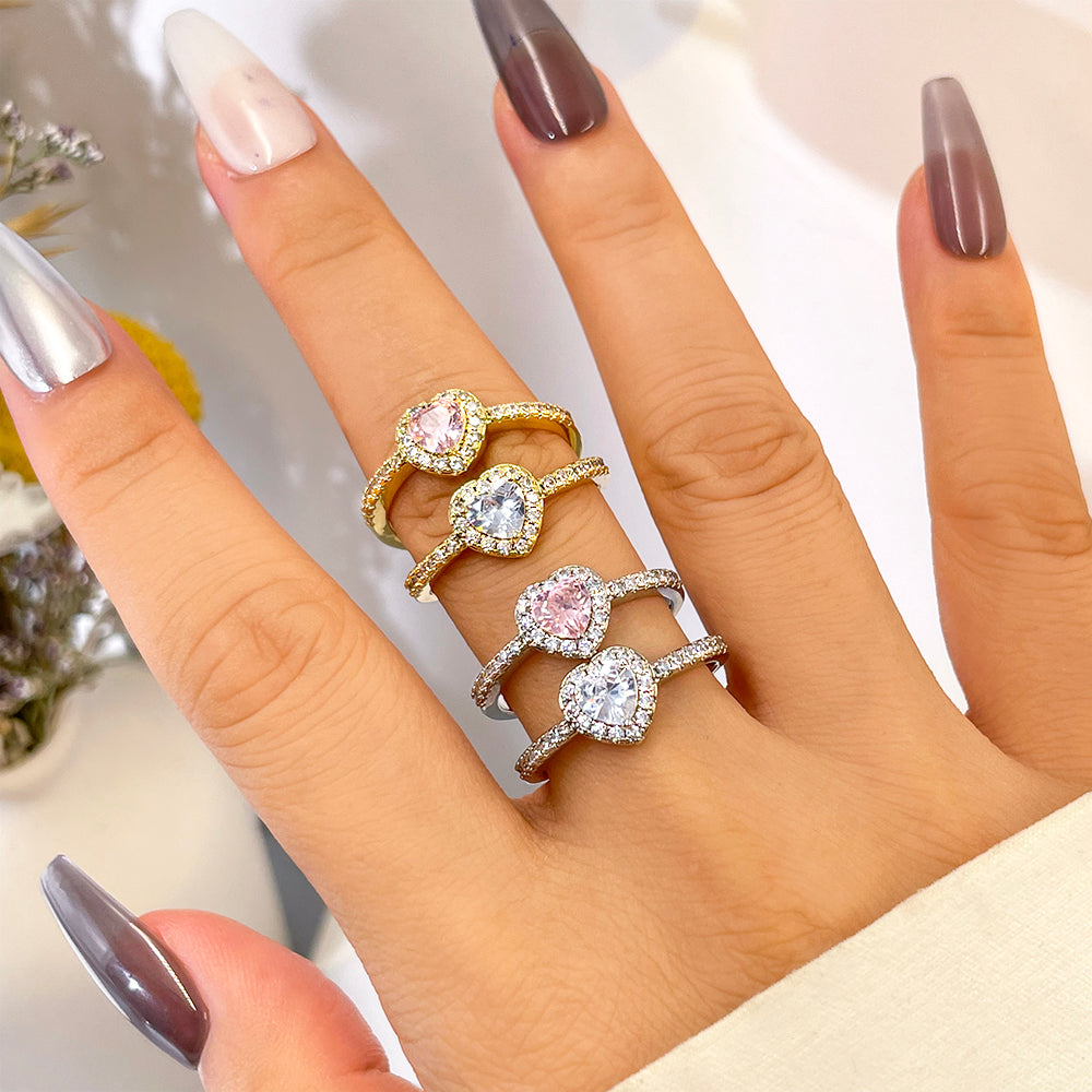 Women's Fashion Jewelry Design 18k Yellow Gold Plated Cubic Zirconia 18k Gold Heart Fashion Jewelry Rings 12 pieces price