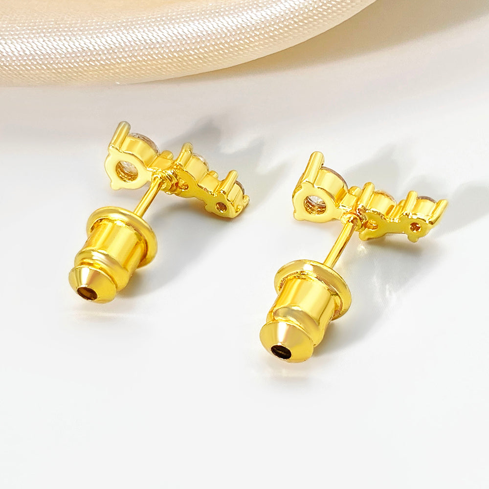 Wholesale Korean Fashion 18K Gold Plated Stud Earrings with Cubic Zircon Women Stud Earring price of 12 pieces
