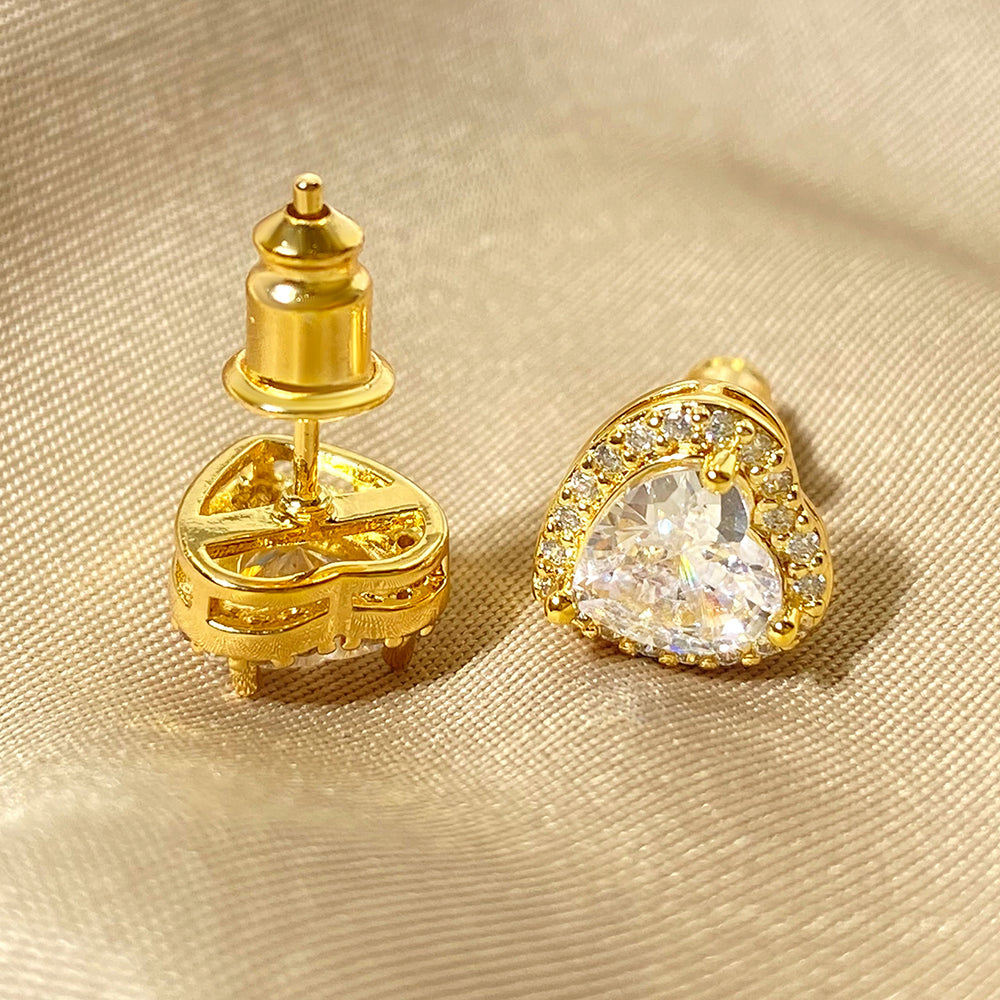 Women Fashion Jewelry Earrings Cubic Zirconia Wholesale Price Gold Plated Heart Earrings price of 12 pieces