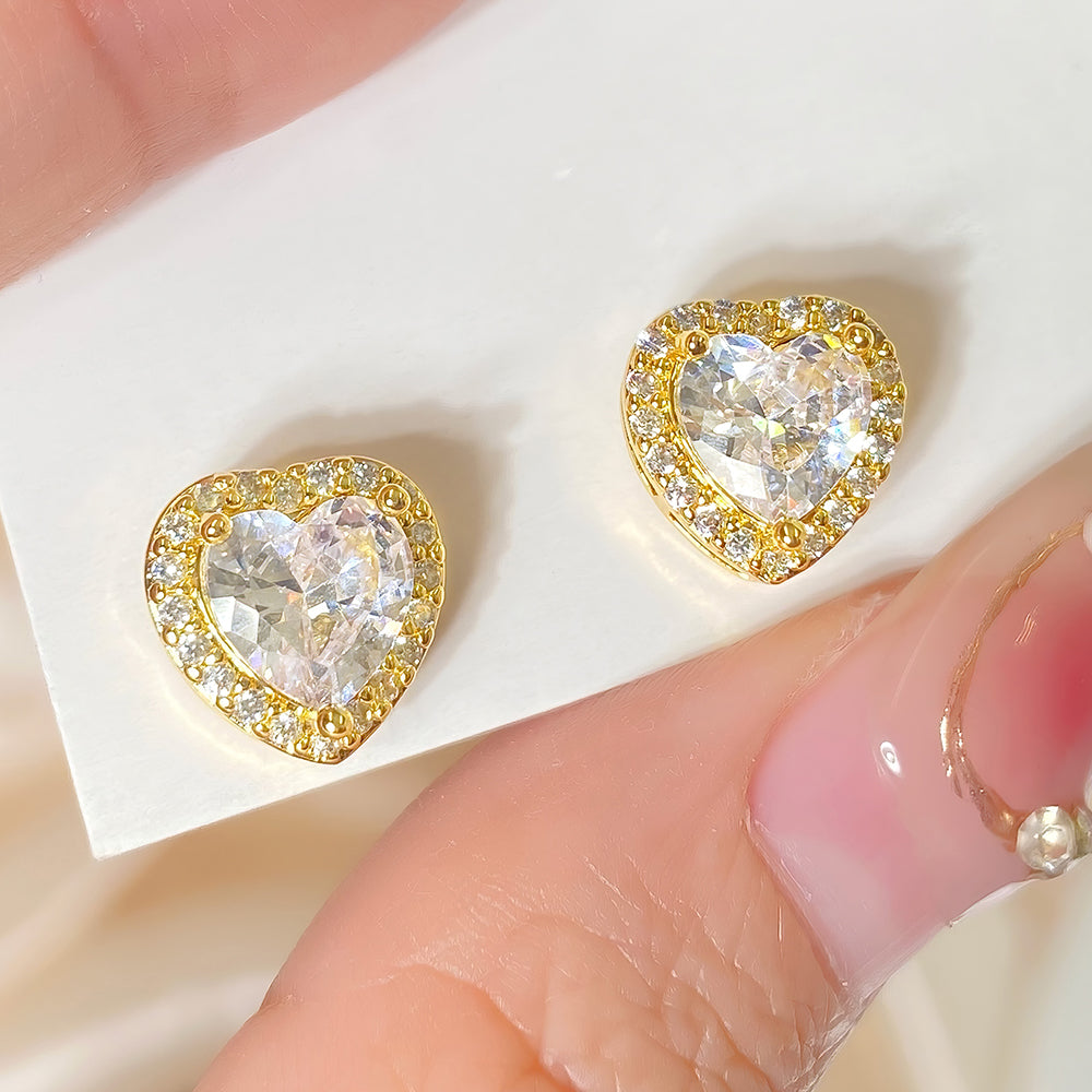 Women Fashion Jewelry Earrings Cubic Zirconia Wholesale Price Gold Plated Heart Earrings price of 12 pieces