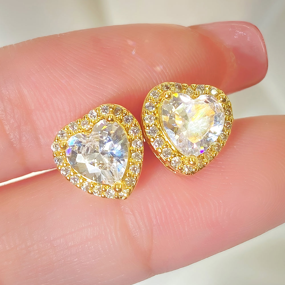 Women Fashion Jewelry Earrings Cubic Zirconia Wholesale Price Gold Plated Heart Earrings price of 12 pieces