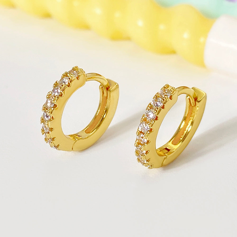 Fashion Jewelry Wholesale 18k Gold Plated Round Cubic Zirconia Huggie Hoop Earrings for Women price 12 pieces
