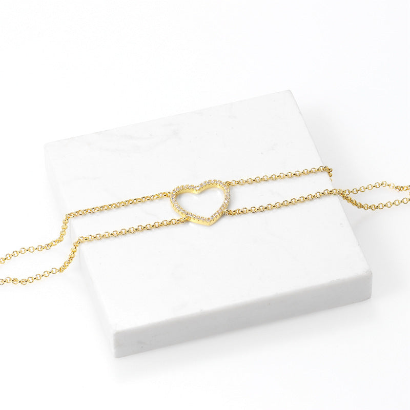 Trendy 18k Plated Jewelry Cute Simple Bracelet Chainr Cz  Heart Bracelet price of 12 pieces