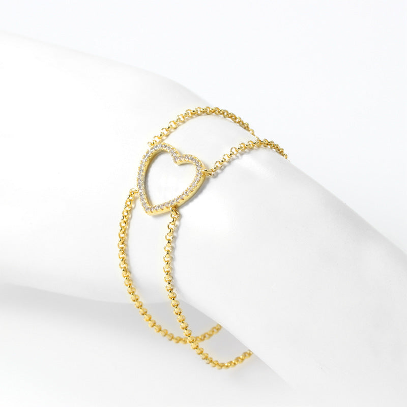 Trendy 18k Plated Jewelry Cute Simple Bracelet Chainr Cz  Heart Bracelet price of 12 pieces