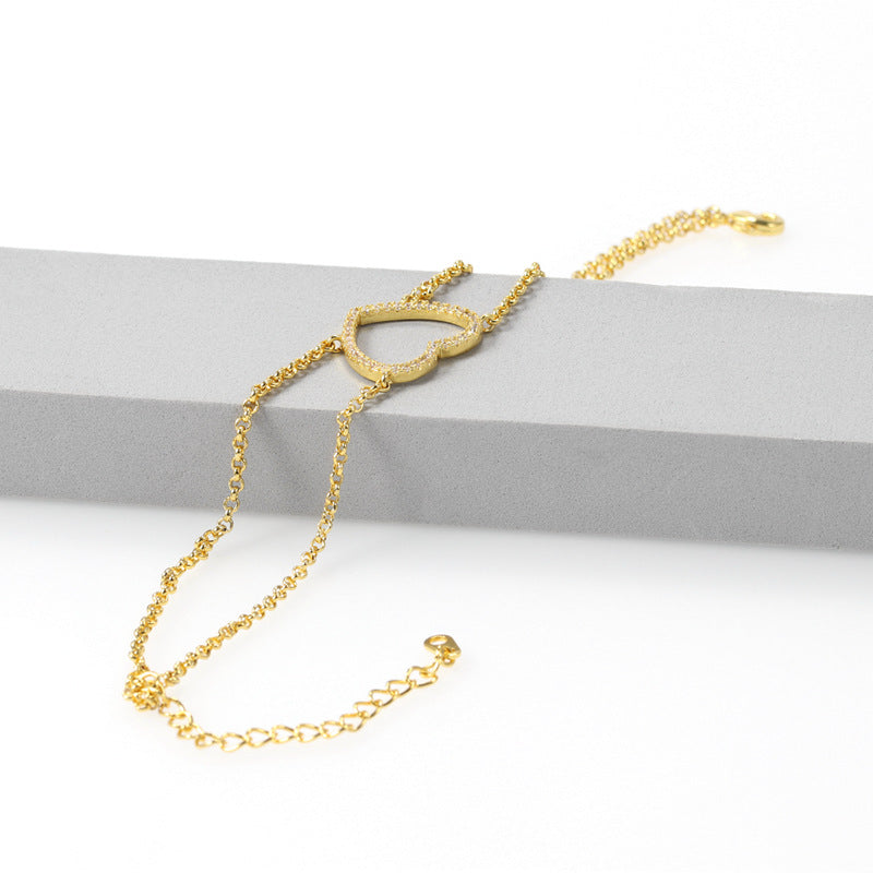 Trendy 18k Plated Jewelry Cute Simple Bracelet Chainr Cz  Heart Bracelet price of 12 pieces