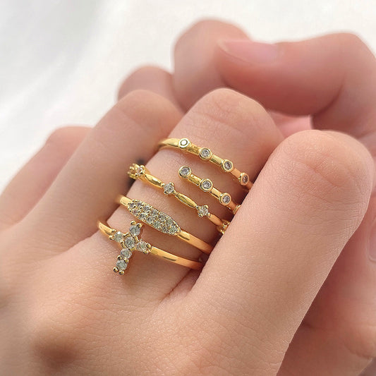 Elegant Trendy 18K Gold Plated Waterproof Cubic Zirconia Adjustable Ring for Women price of 12 pieces
