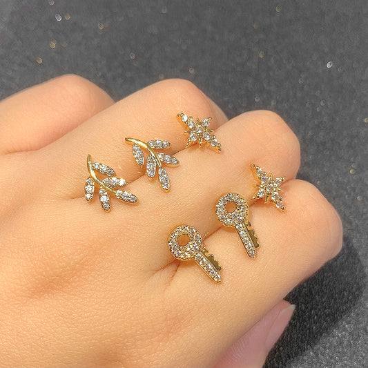 New Designer Fashion 18k Gold Plated Waterproof Cubic Zirconia Tiny Star Stud Earrings price of 12 pieces