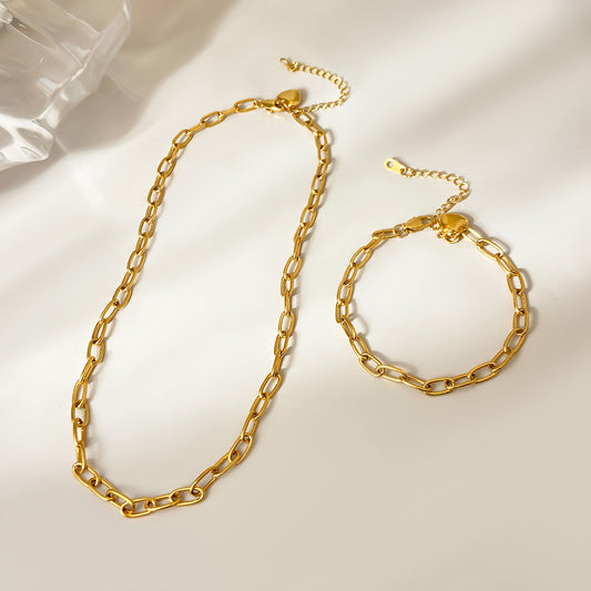 Classic Style Waterproof Pvd Plated Jewelry Set Gold Plated Heart Bracelet Necklace Chain price of 12 pieces