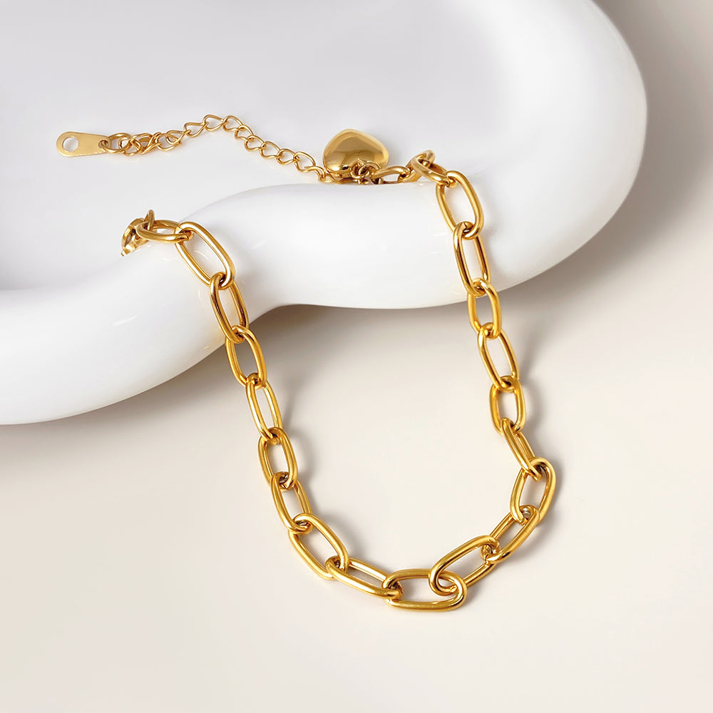 Classic Style Waterproof Pvd Plated Jewelry Set Gold Plated Heart Bracelet Necklace Chain price of 12 pieces