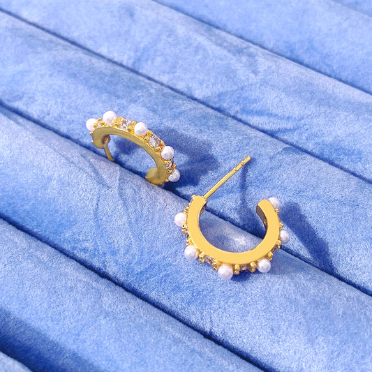 Fashionable Ins Style Pearl Earrings Jewelry 18k Gold palted Pearl Stud Earrings for Women price of 12 pieces