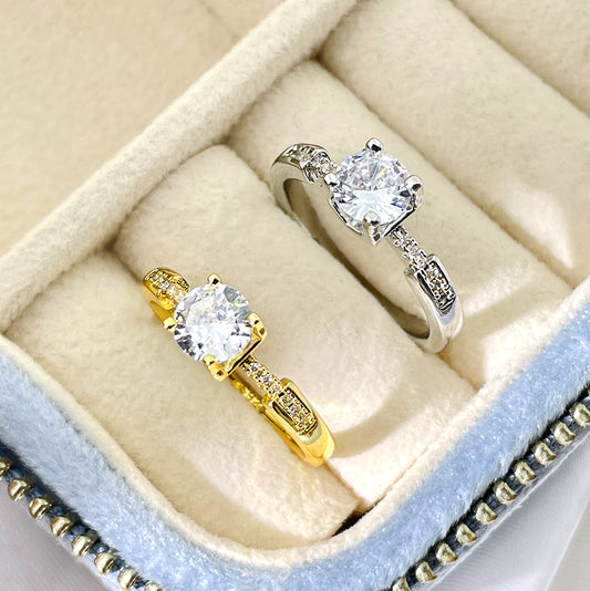 Luxury Wedding Party Finger Ring Plated Gold Jewelry Main Round Cubic Zirconia Engagement Rings for Women price of 12 pieces