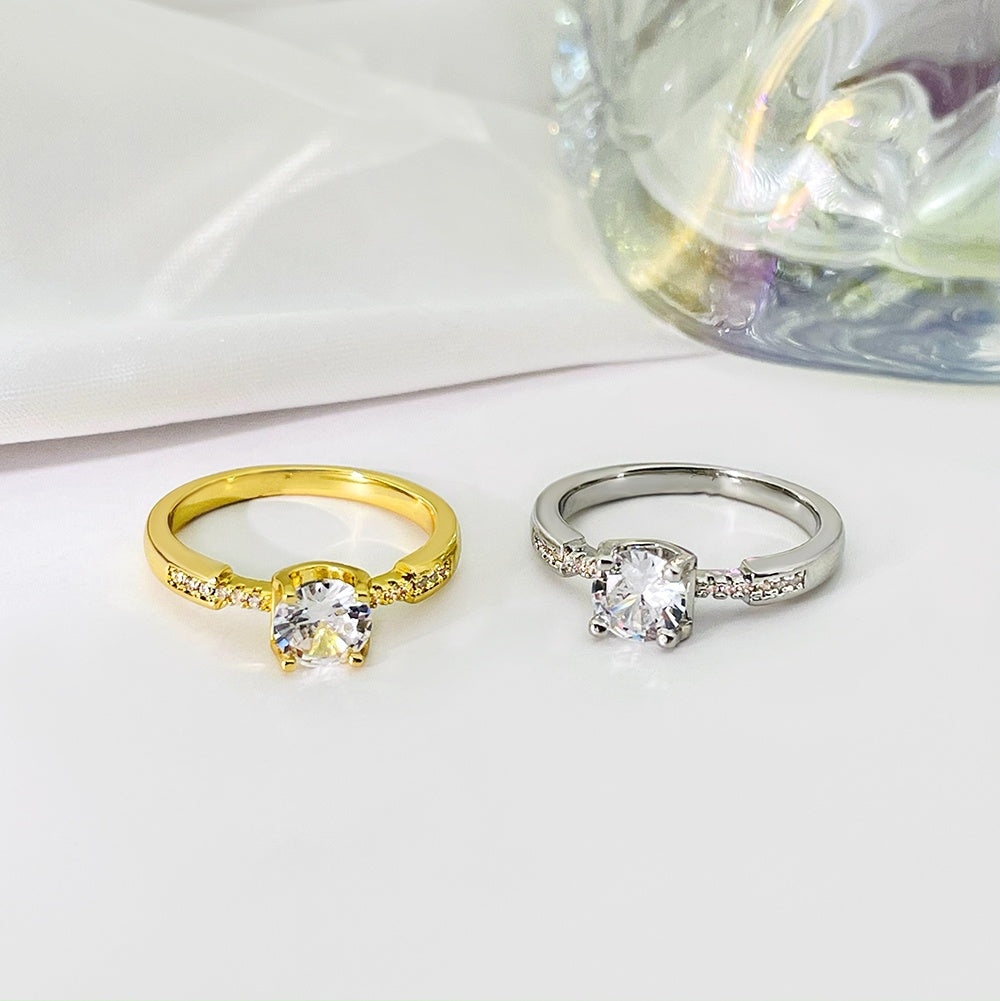 Luxury Wedding Party Finger Ring Plated Gold Jewelry Main Round Cubic Zirconia Engagement Rings for Women price of 12 pieces