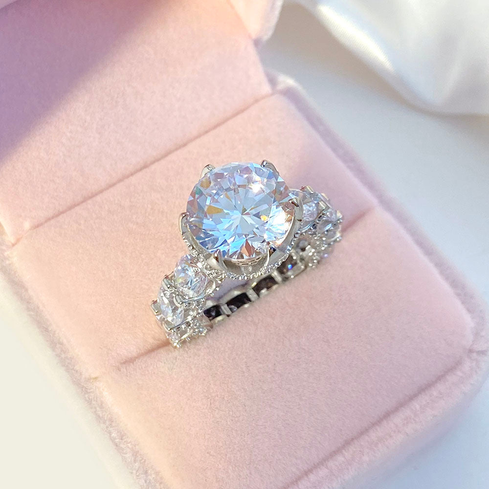 Fashion Wedding Rings Full Pave Cz Stone Round Cubic Zirconia Luxury Engagement Finger Ring for Women