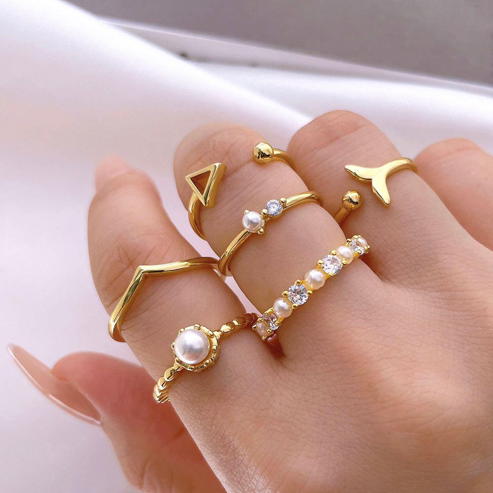 Wholesale Cheap Custom Pearl fashion Jewelry ring Sets Gold Plated  Pearl Ring for Women price of 12 pieces