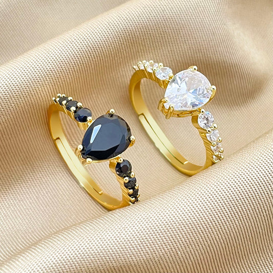 Jewelry High Quality Brass Women Accessories 18K Gold Plated Wholesale Black Gemstone Ring price of 12 pieces