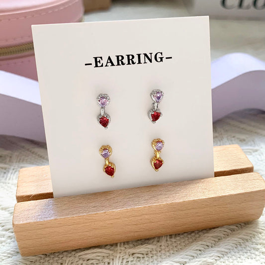Wholesale Cute Designer 18k Gold Plated High Quality Cubic Zirconia Heart Stud Earrings for Women price of 12 pieces