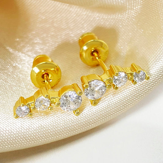 Wholesale Korean Fashion 18K Gold Plated Stud Earrings with Cubic Zircon Women Stud Earring price of 12 pieces