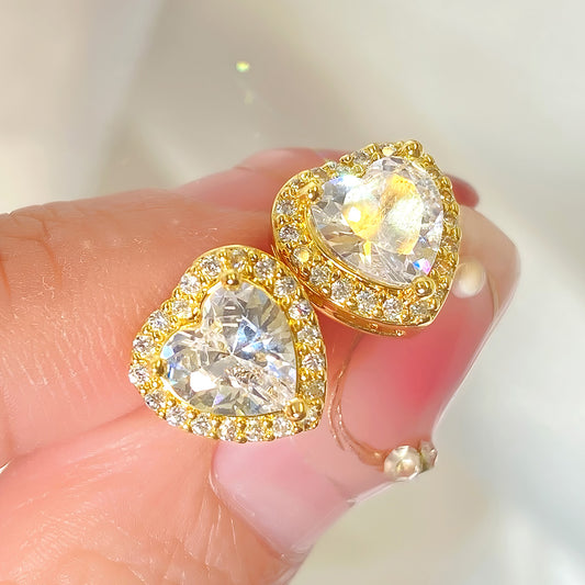 Women Fashion Jewelry Earrings Cubic Zirconia Wholesale Price Gold Plated Heart Earrings price of 12 pieces