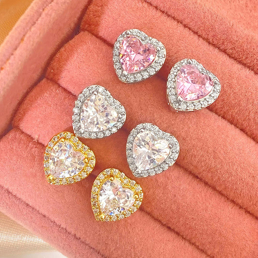 Women Fashion Jewelry Earrings Cubic Zirconia Wholesale Price Gold Plated Heart Earrings price of 12 pieces